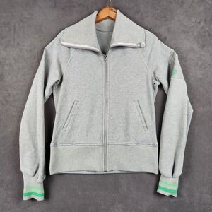 Lululemon Scuba Full Zip Jacket Womens 6 Gray‎ Green Striped Cuffs Funnel Neck